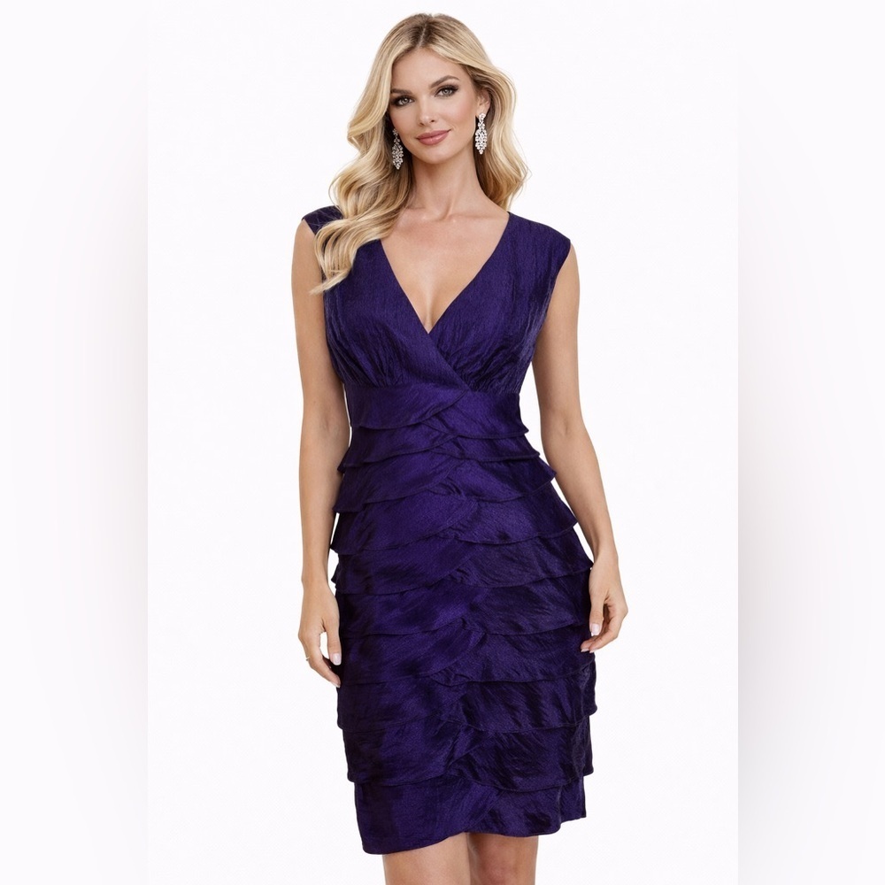 London Times Women’s Purple Dress Size 6 Sleeveless Ruffled Party/cocktail
